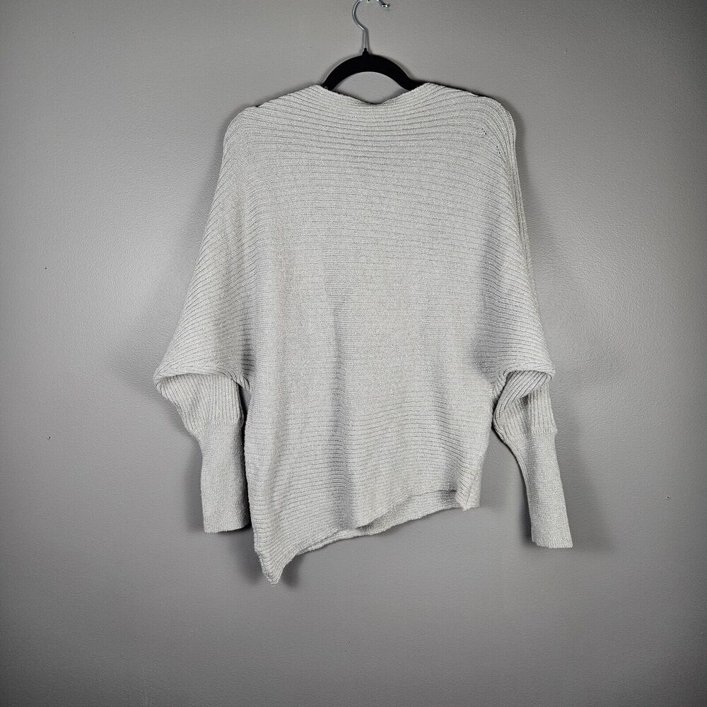 Express Dolman Sleeve Sweater grey/silver Ribbed asymmetrical Hem Womens Small - Picture 2 of 8